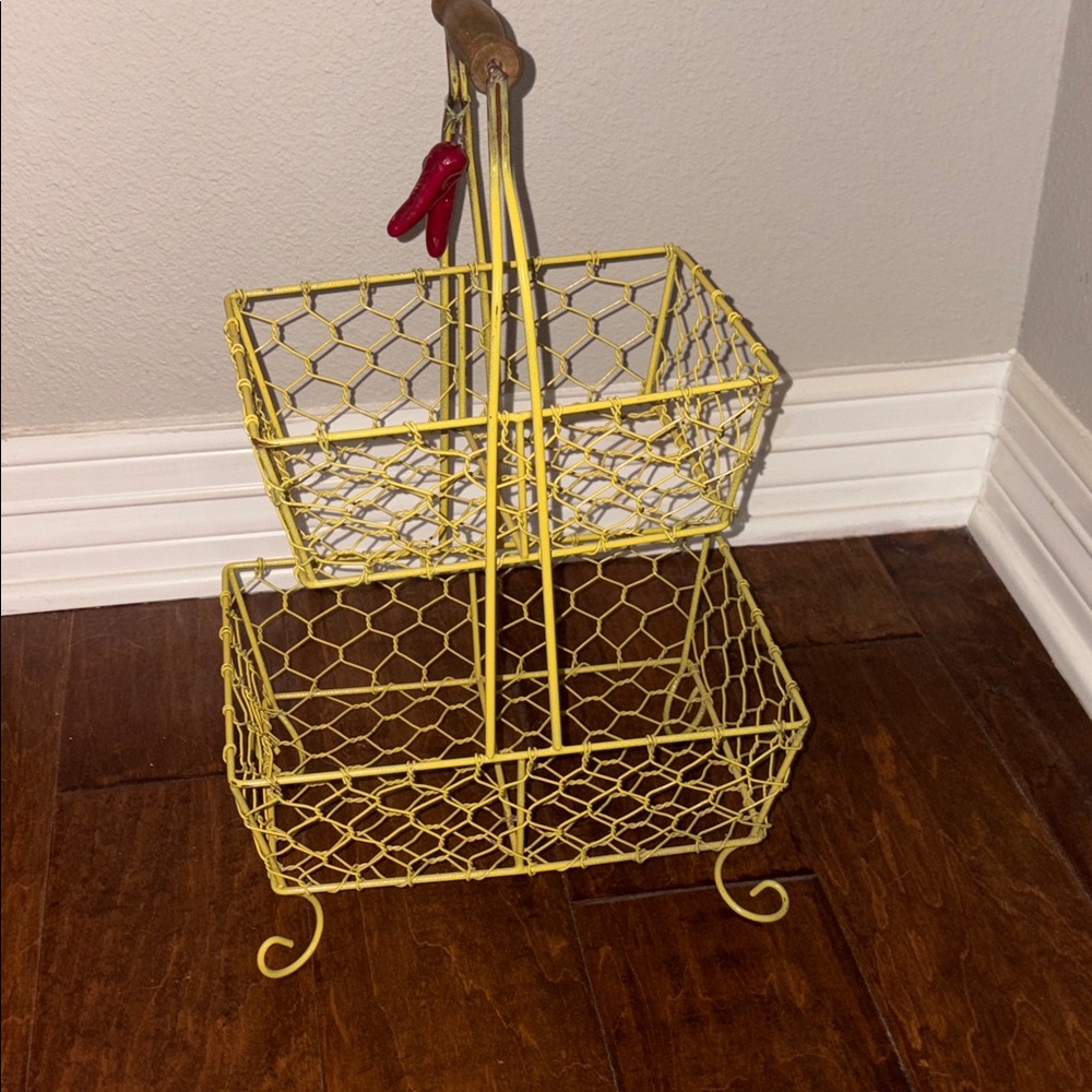 Rustic wire two-tiered metal display basket stand